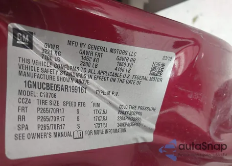 2010 Chevrolet Tahoe Lt из США, поврежденный, VIN 1GNUCBE05AR199161